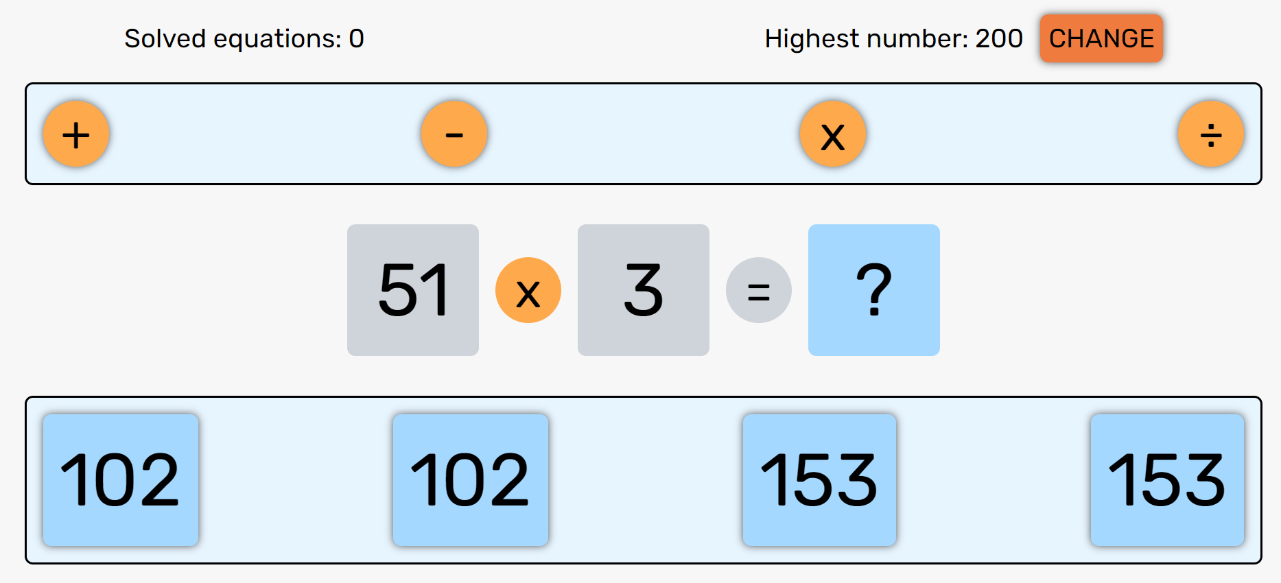 Screenshot of the math game