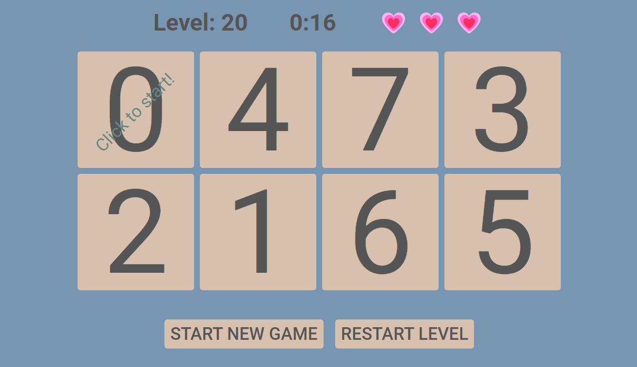Screenshot of the monkey numbers game