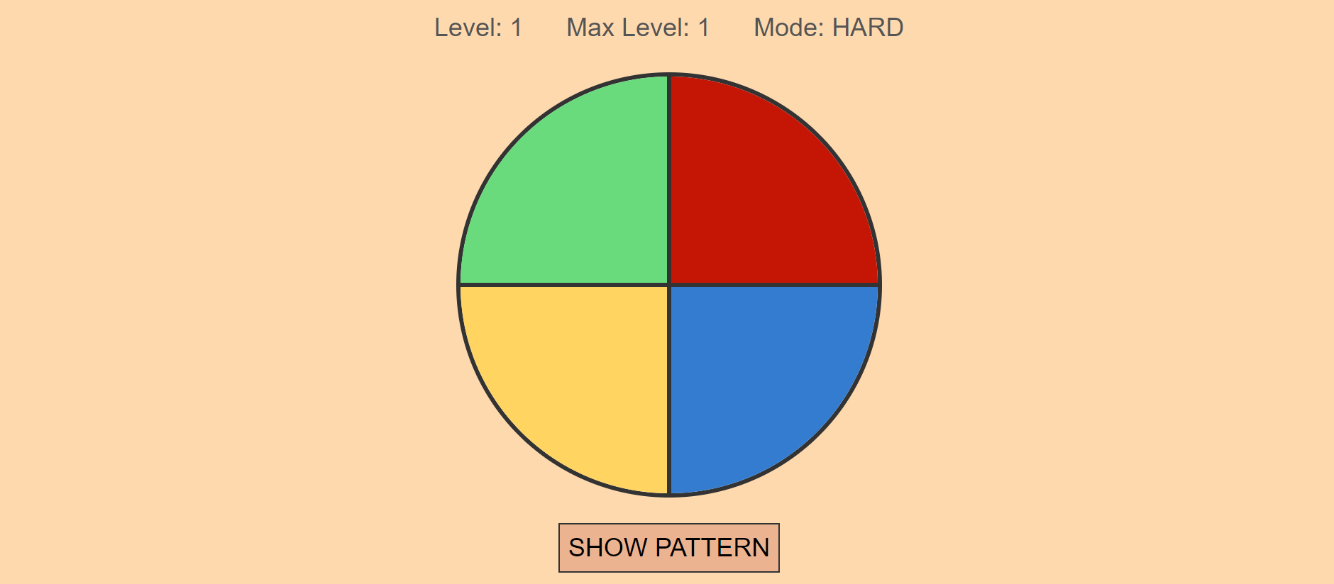 Screenshot of the simon game